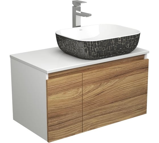 Изображение товара Комплект для ванной Bauedge 3 предмета (тумба Bau Dream Blackwood 80 + раковина BAU Stil Black White 50x40, белая/черная, смеситель высокий Hotel Still) BD1770