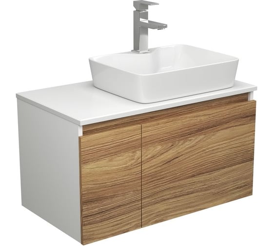 Изображение товара Комплект для ванной Bauedge 3 предмета (тумба Bau Dream Blackwood 80 + раковина BAU Cerama 48x37, с отверстием под смеситель, белая, смеситель Hotel Still) BD1892