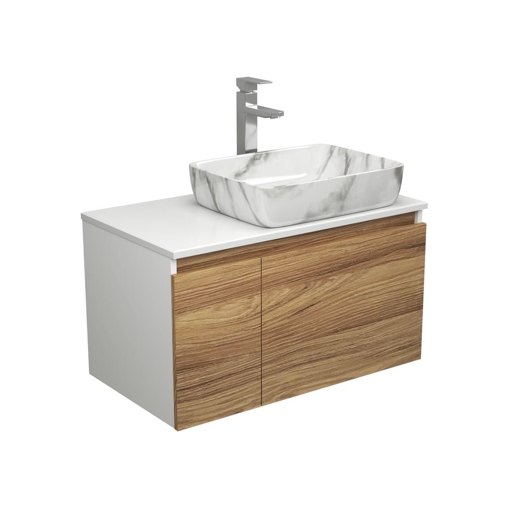 Изображение товара Комплект для ванной Bauedge 3 предмета (тумба Bau Dream Blackwood 80 + раковина мрамор + смеситель)