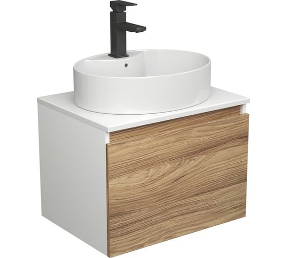 Изображение товара Комплект для ванной Bauedge 3 предмета (тумба подвесная Bau Blackwood 60 + раковина BAU 51x41, с отв. под см-ль, смеситель Hotel Black, черный) BD2514