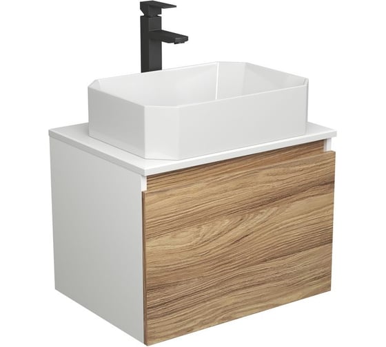 Изображение товара Комплект для ванной Bauedge 3 предмета (тумба подвесная Bau Blackwood 60 + раковина BAU Hotel 51x37, смеситель высокий Hotel Black, черный) BD2479