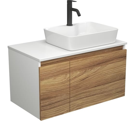 Изображение товара Комплект для ванной Bauedge 3 предмета (тумба Bau Dream Blackwood 80 + раковина BAU Cerama 48x37, с отверстием под смеситель, белая, смеситель Dream Black) BD1895