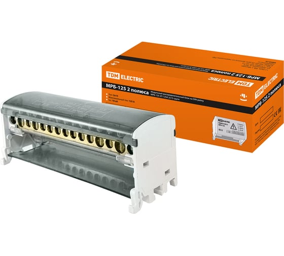 Изображение товара Модульный распределительный блок TDM ELECTRIC на DIN-рейку МРБ-125 2П 125А 2х15 групп SQ0823-0012