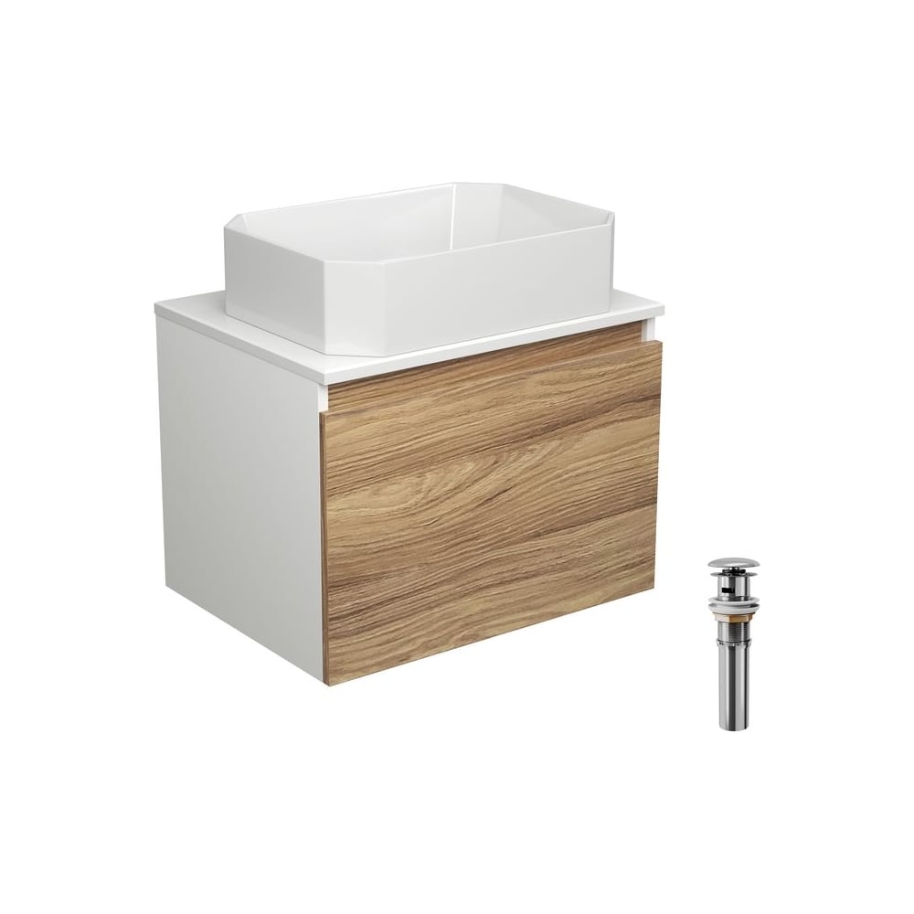 Изображение товара Тумба с раковиной Bauedge BD2482, подвесная, матовая дуб, белая раковина, DREAM