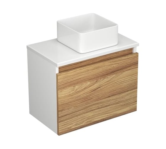 Изображение товара Комплект для ванной Bauedge 4 предмета (тумба Bau Dream Blackwood 50, раковина BAU Mini 24x24, смеситель для раковины высокий Hotel Still, нержавеющая сталь, выпуск клик клак, хром) BD1532