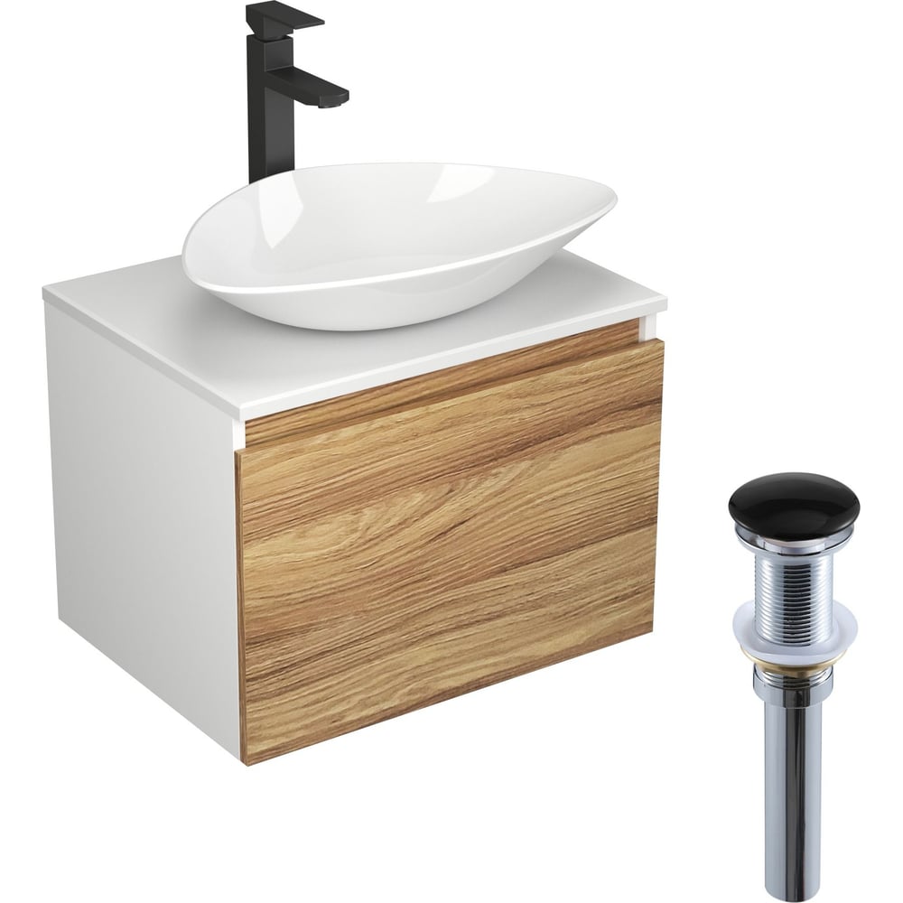 Изображение товара Комплект для ванной Bauedge 4 предмета тумба раковина смеситель стильный современный дизайн