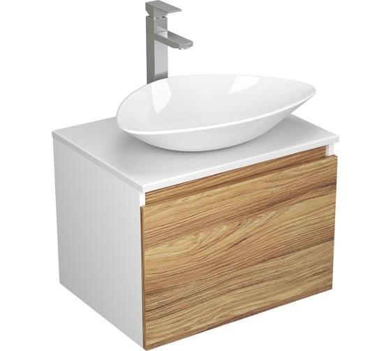 Изображение товара Комплект для ванной Bauedge 4 предмета (тумба Bau Dream Blackwood 60, раковина BAU Triangle 59x39, смеситель для раковины высокий Hotel Still, нержавеющая сталь, выпуск клик клак, хром) BD1550