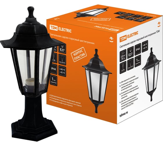Изображение товара Садово-парковый светильник TDM ELECTRIC НТУ 06-60-001 шестигранник, стойка, пластик, черный SQ0330-0702