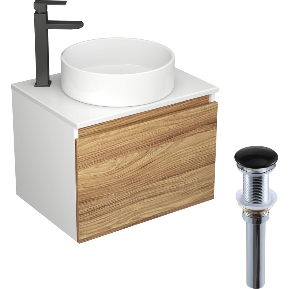 Изображение товара Комплект для ванной Bauedge 4 предмета тумба раковина смеситель черный стиль modernes