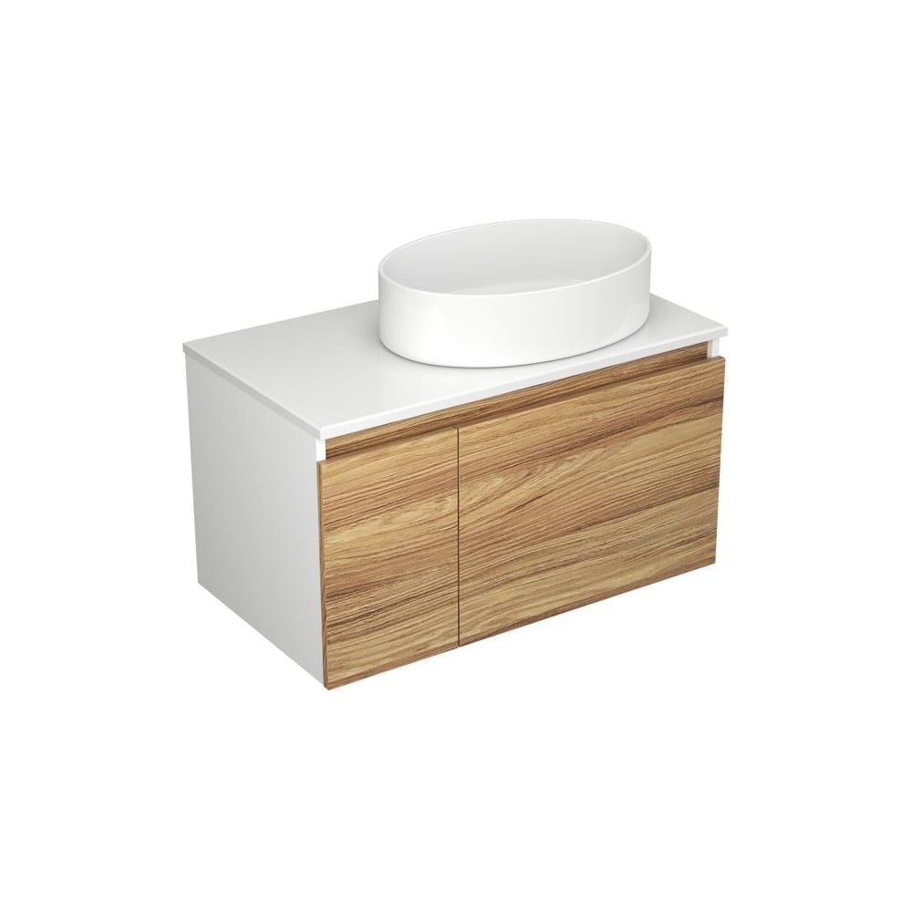 Изображение товара Комплект для ванной Bauedge 4 предмета (тумба Bau Dream Blackwood 80, раковина BAU Nimb 50x36, смеситель для раковины высокий Hotel Still, нержавеющая сталь, выпуск клик клак, белый) BD1581