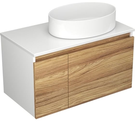 Изображение товара Комплект для ванной Bauedge 4 предмета (тумба Bau Dream Blackwood 80, раковина BAU Nimb 50x36, смеситель для раковины высокий Hotel Still, нержавеющая сталь, выпуск клик клак, белый) BD1581