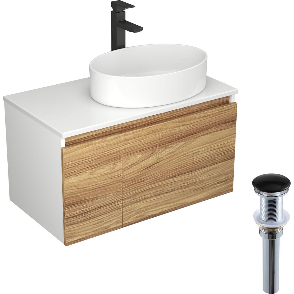 Изображение товара Комплект для ванной Bauedge 4 предмета тумба раковина смеситель современный дизайн