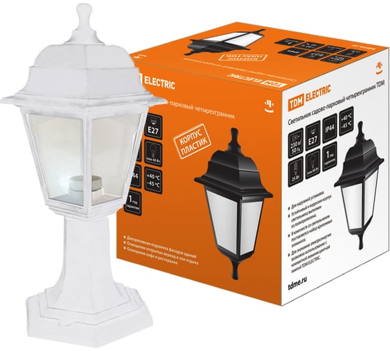 Изображение товара Светильник уличный напольный садово-парковый четырехгранник, стойка, пластик, белый НТУ 04-60-001 TDM ELECTRIC SQ0330-0735