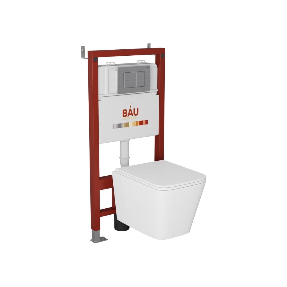 Изображение товара Комплект Bauedge BAU 6 в 1: подвесной унитаз, сиденье Микролифт и кнопка смыва