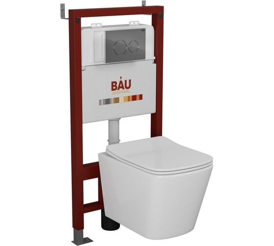 Изображение товара Комплект Bauedge BAU 6 в 1: инсталляция BAU PRO, унитаз подвесной безободковый Bau Stil 51x35, сиденье дюропласт микролифт, клавиша BAU Dream, хром Q111300-BS0002-Q00004