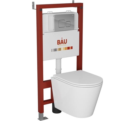 Изображение товара Комплект Bauedge BAU 6 в 1: инсталляция BAU PRO, унитаз подвесной торнадо Bau Nimb Hurricane-2, сиденье дюропласт микролифт, кнопка смыва BAU Soul, хром Q111300-BK0001-HQ2-Q00016