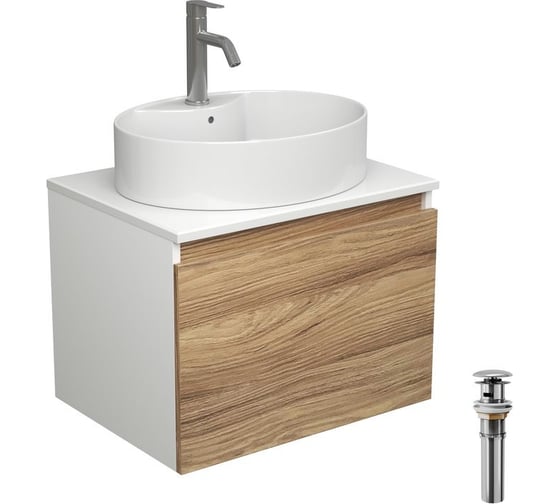 Изображение товара Комплект для ванной Bauedge 4 предмета (тумба подвесная Bau Blackwood 60 + раковина BAU 51x41, с отв. под см-ль, смеситель Dream, нерж. сталь, выпуск) BD2523
