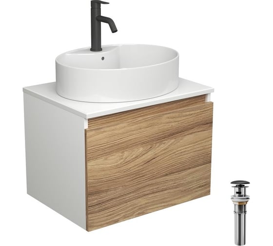 Изображение товара Комплект для ванной Bauedge 4 предмета (тумба подвесная Bau Blackwood 60 + раковина BAU 51x41, с отв. под см-ль + смеситель Dream Black, выпуск черный) BD2525