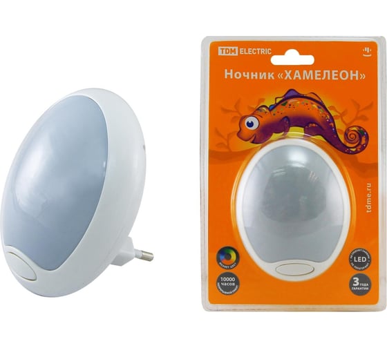 Изображение товара Ночник TDM ELECTRIC Хамелеон D 85 с выключателем,белый, 0,5 Вт, 220 В SQ0357-0006
