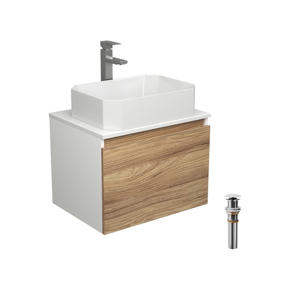 Изображение товара Комплект для ванной Bauedge 4 предмета: тумба раковина смеситель современный стиль