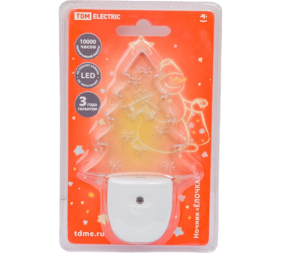 Изображение товара Светодиодный ночник TDM ELECTRIC Елочка с датчиком света, 0.3 Вт 220 В  SQ0357-0010