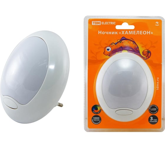 Изображение товара Ночник TDM ELECTRIC Хамелеон D 95 с выключателем,белый , 0,5 Вт, 220 В SQ0357-0005