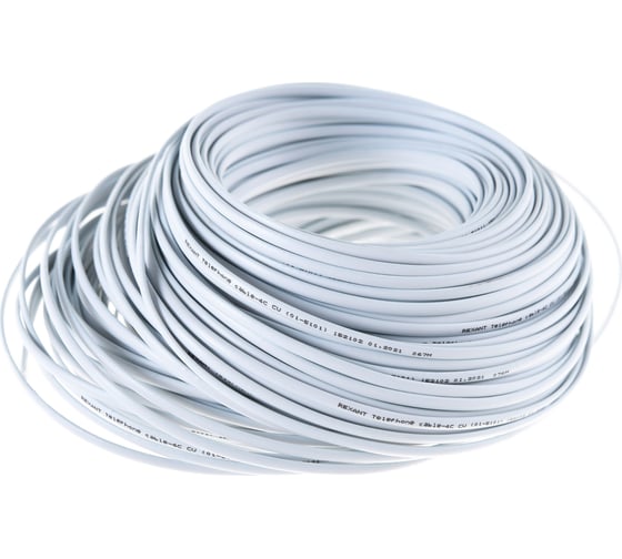 Изображение товара Телефонный кабель REXANT ШТЛП 4 жилы Cu, белый, бухта 100м 01-5101