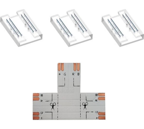 Изображение товара Комплект коннекторов Apeyron (Т-образный +3 клипсы) для светод. ленты 12/24В, COB, CCT, IP20 09-98