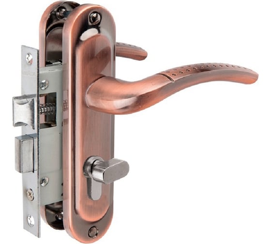 Изображение товара Замок врезной Vrata 50/106-ЦМB70 цилиндровый с защелкой, с ручкой, медь 210263