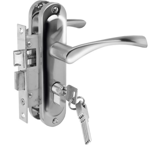 Изображение товара Замок врезной Vrata 50/76-ЦМ70 цилиндровый с защелкой, с ручкой, хром 210266