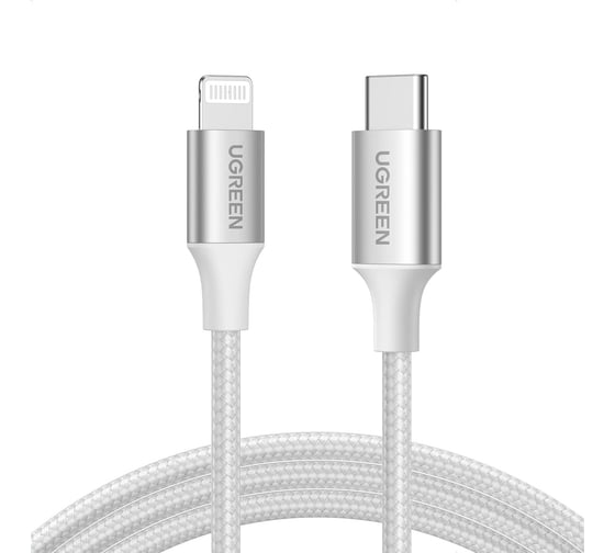 Изображение товара Кабель Ugreen USB-C to Lightning M/M Cable Aluminum Shell Braided, длина 1 м, серебристый 70523