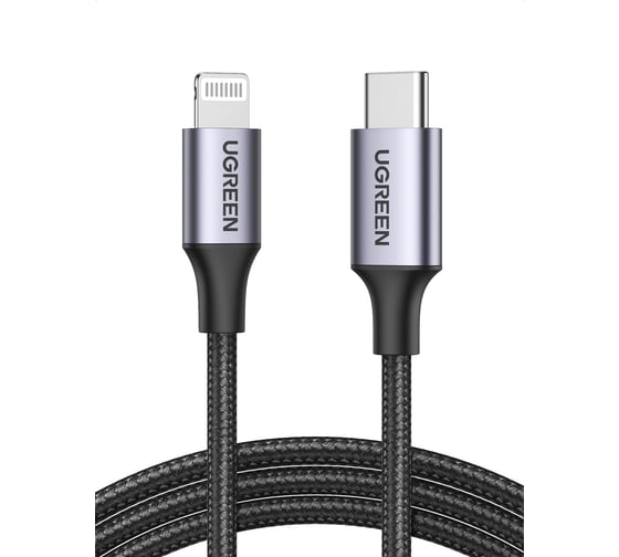 Изображение товара Кабель Ugreen USB-C to Lightning M/M Cable Aluminum Shell Braided, длина 1 м, черный 60759
