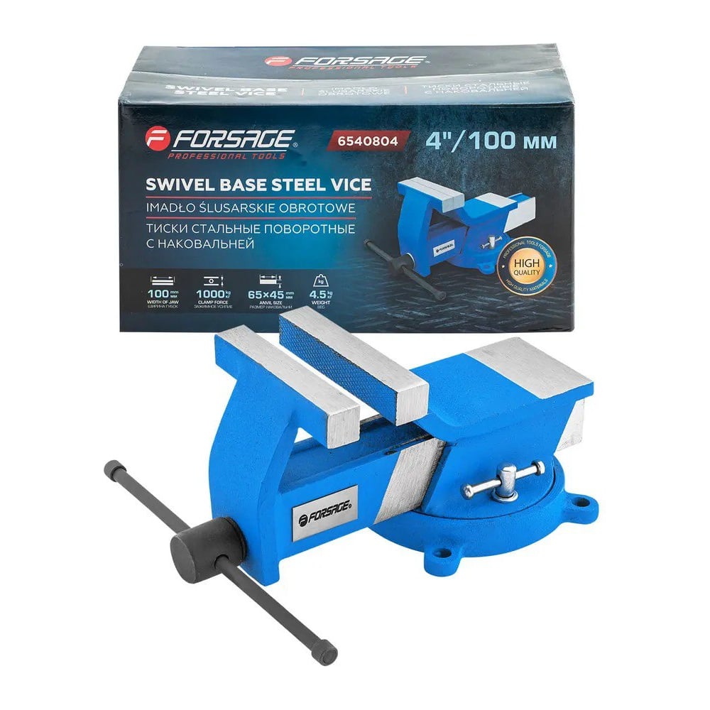 Изображение товара Тиски стальные поворотные с наковальней Forsage 4 100мм F-6540804