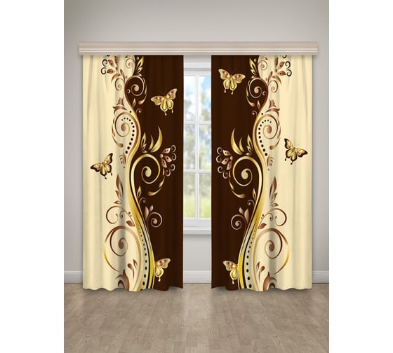 Изображение товара Комплект фотоштор Guten Morgen на шторной ленте, Габардин, Бабочки 145x260 см 2 шт КФ-Ббчк-145-260-2