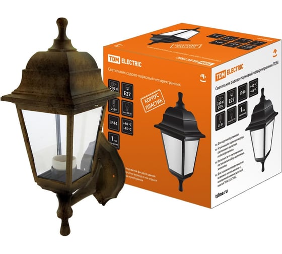 Изображение товара Садово-парковый светильник TDM ELECTRIC НБУ 04-60-001 четырехгранник, настенный, пластик, бронза SQ0330-0714
