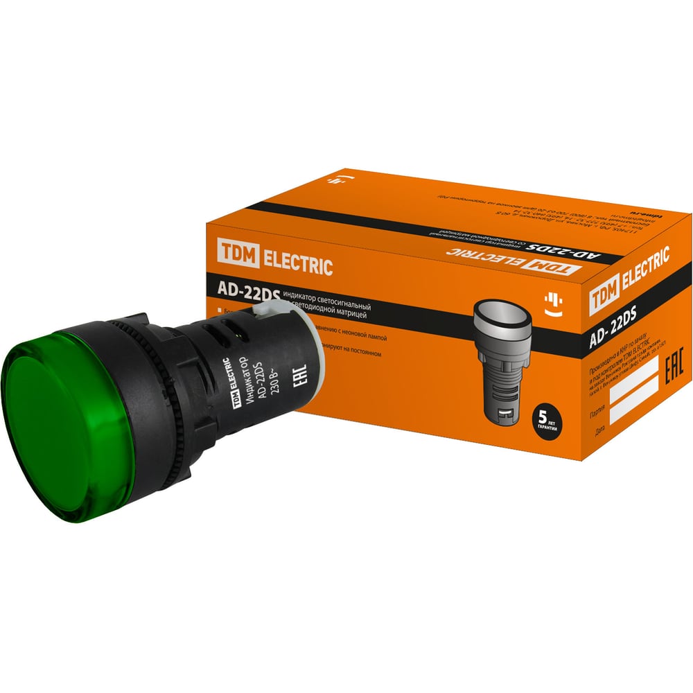 Изображение товара Лампа TDM ELECTRIC AD-22DS LED матрица 22 мм зеленая для подсветки 220В