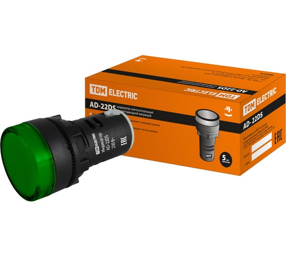 Изображение товара Лампа TDM ELECTRIC AD-22DS LED матрица, d22мм, зеленый, 230В, SQ0702-0004