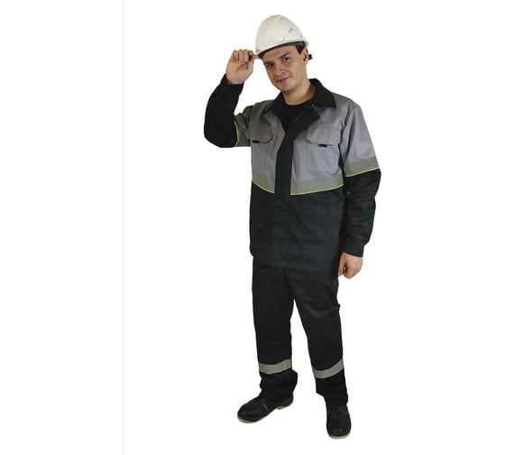 Изображение товара Костюм летний мужской Уралспецзащита "Южная широта" куртка + брюки, серый/черный, 48-50/182-188 юш-муж-кбр-сер-48-182