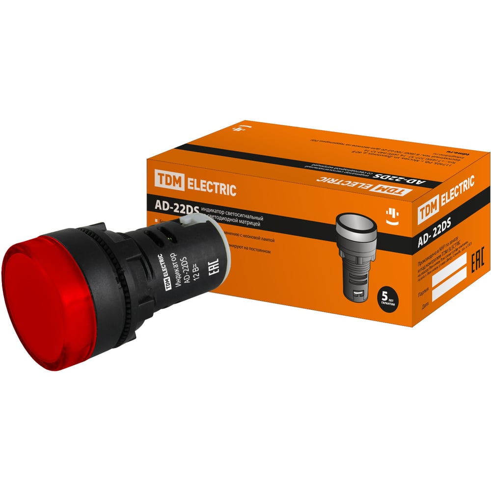 Изображение товара Лампа TDM ELECTRIC AD-22DS LED 22 мм красная для подсветки и индикации 12В