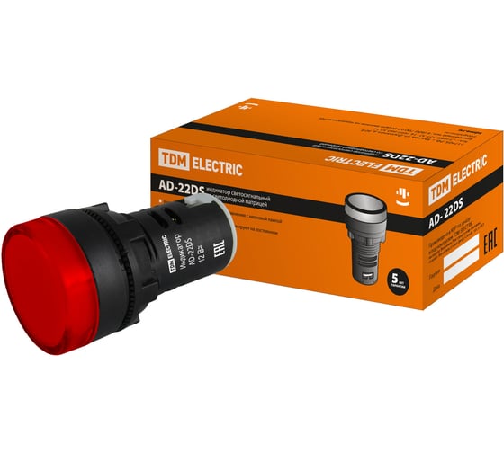 Изображение товара Лампа TDM ELECTRIC AD-22DS LED матрица d22мм красный 12В AC/DC SQ0702-0016