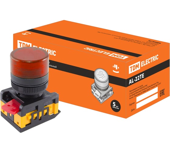 Изображение товара Сигнальная лампа TDM ELECTRIC AL-22TE d22мм, красный, неон/230В, цилиндр SQ0702-0010