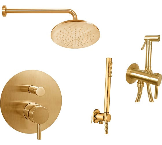 Изображение товара Комплект смесителей для ванны с гигиеническим душем Paffoni LIGHT золото медовое брашир KITZLIG015HGSP