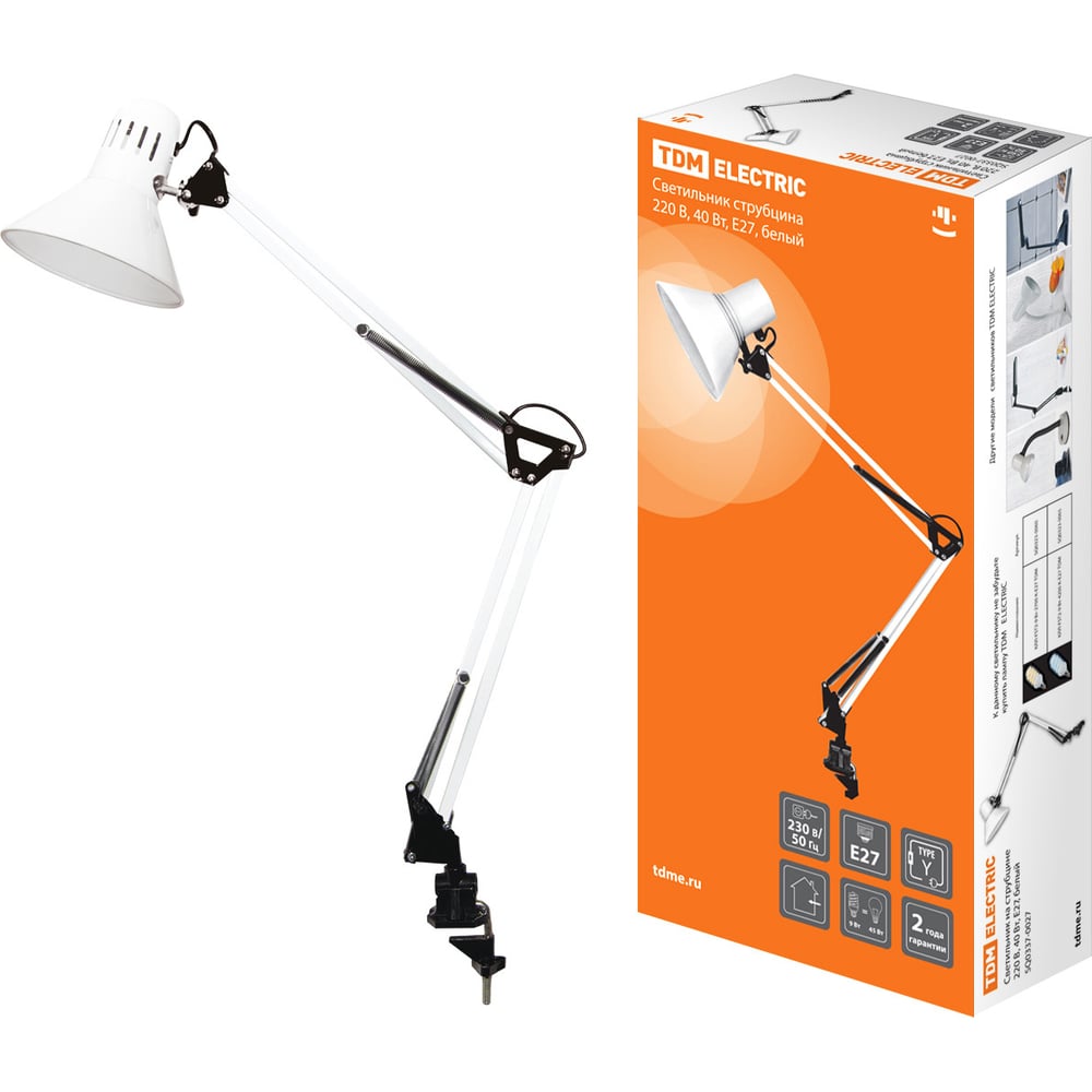 Изображение товара Светильник струбцина TDM ELECTRIC 220В 40Вт E27 белый современный