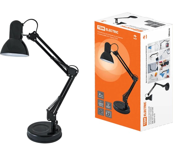Изображение товара Светильник TDM ELECTRIC настольный, на основании, 2 колена, 60Вт, E27, черный SQ0337-0110