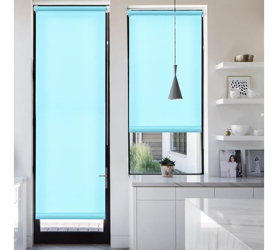 Изображение товара Рулонная штора Эскар для балконной двери Лайт, цвет бирюзовый 62x215 см 7683062215