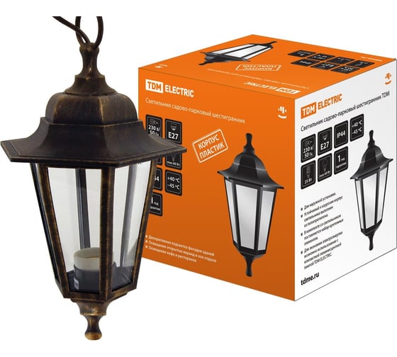 Изображение товара Садово-парковый светильник TDM ELECTRIC НСУ 06-60-001 шестигранник, подвес, пластик, бронза SQ0330-0713