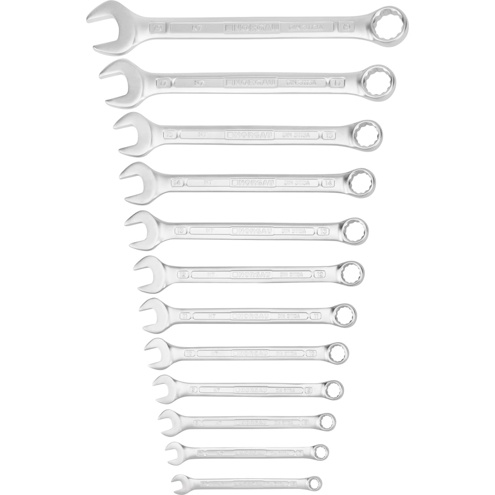 Изображение товара Набор комбинированных ключей NORGAU 12 шт. Миллиметровый CrV хромированные