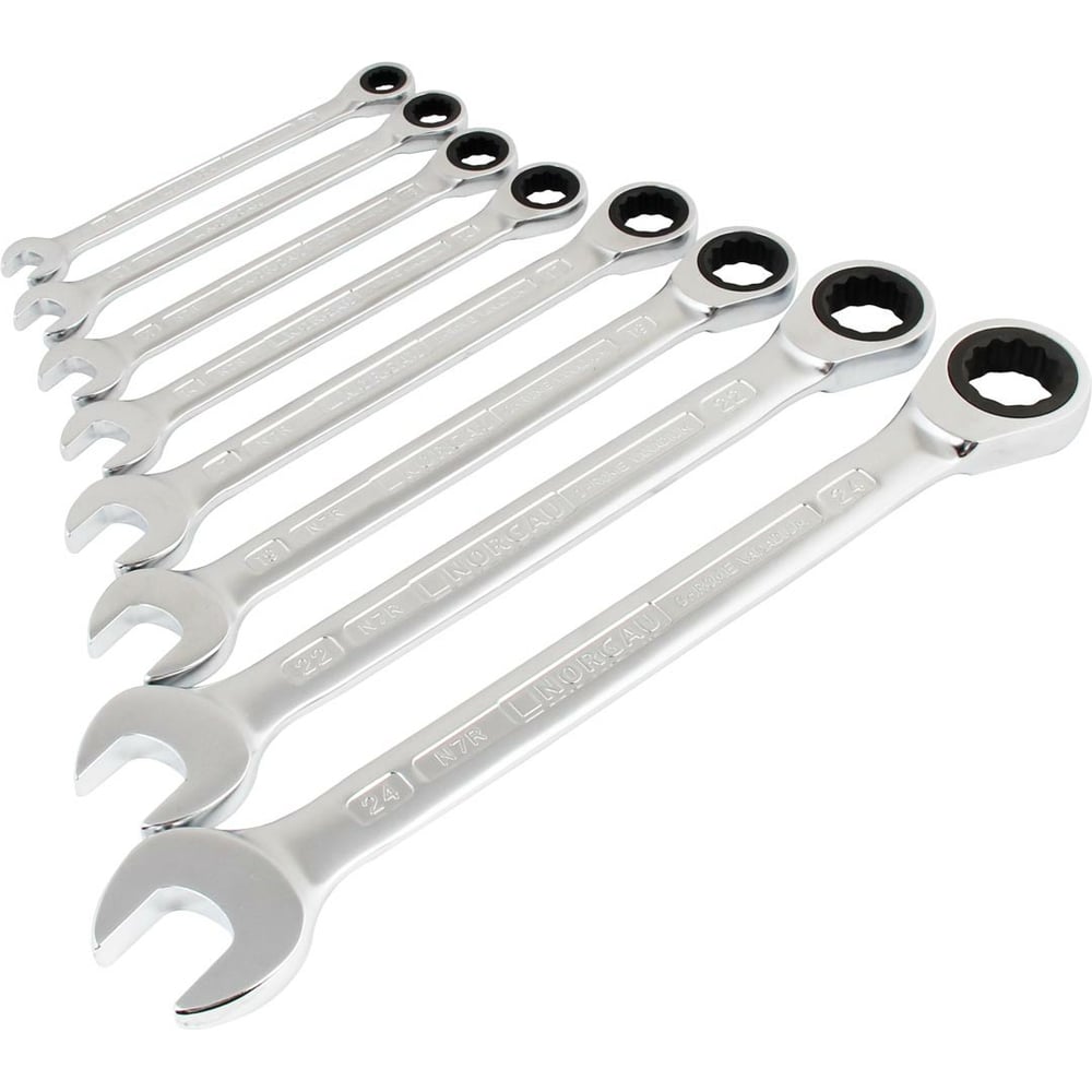 Изображение товара Набор комбинированных ключей с трещоткой NORGAU 8 шт. модель NBS7R-008