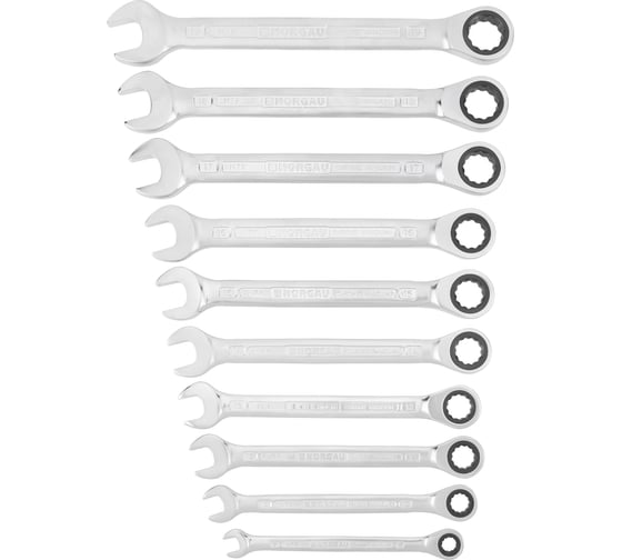 Изображение товара Набор комбинированных ключей с трещоткой NORGAU тип NBS7R-010 10 шт. 060240710