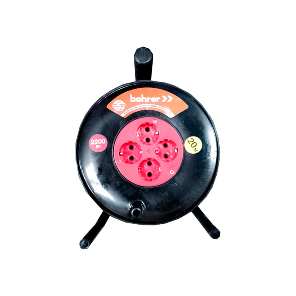 Изображение товара Удлинитель на катушке Bohrer ПВС 20м 4 розетки без заземления бытовой